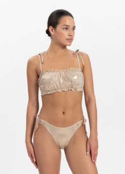 BEACHLIFE Gold Champagne Puffy Bikinitop