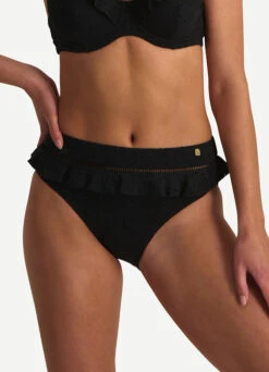 BEACHLIFE Black Embroidery High-waist Bikinibroekje